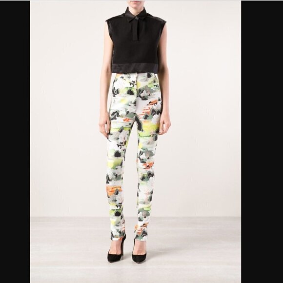 Opening Ceremony Pants - Opening Ceremony 5 Elements Colorful Print Neoprene High Rise Skinny Trousers 2